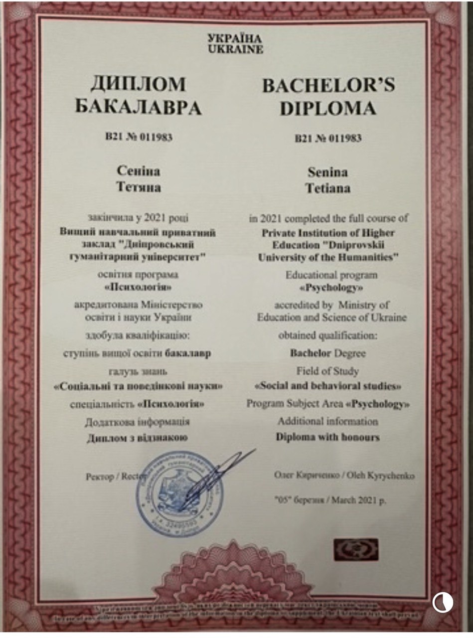 Диплом бакалавра психології з відзнакою